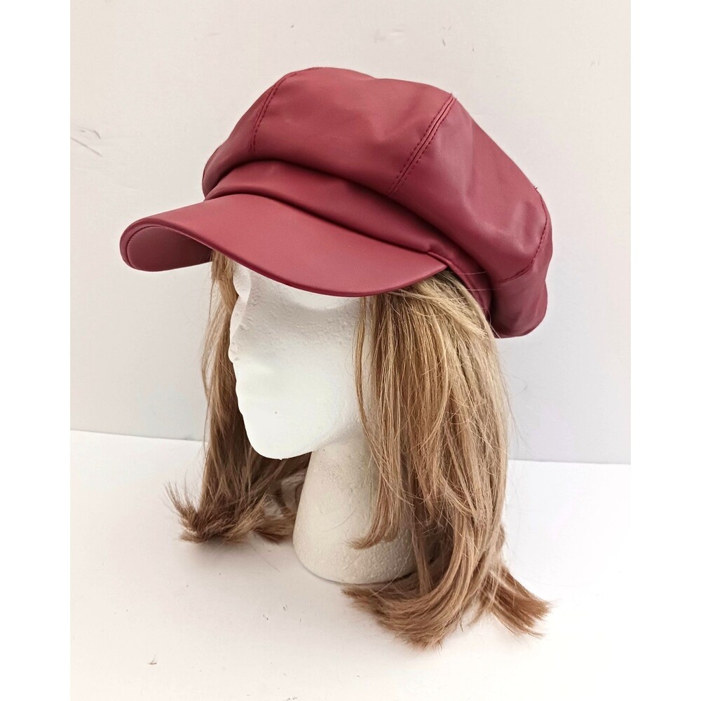 YWCG Burgundy Faux Vegan Leather Newsboy Cap O/S Y2K